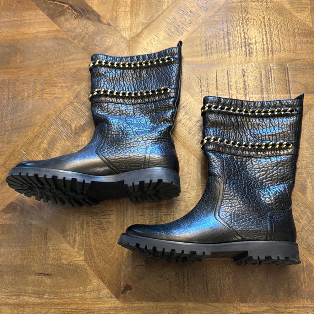 Tory Burch Connell Black Leather Boots with Gold Accents size 10 worn once!